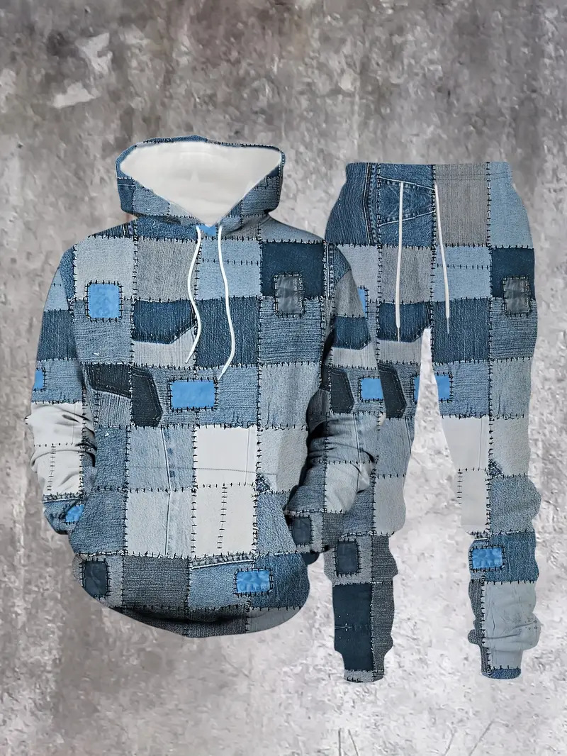 Mens Lettered Denim Hoodie With Fashionable 3D Print