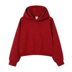 Women's Cotton Composite Cropped Hoodie - Red - View 1
