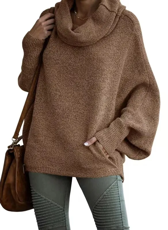 Lantern Loose Long Sleeve Casual Sweater Camel - Shop at LoveMi