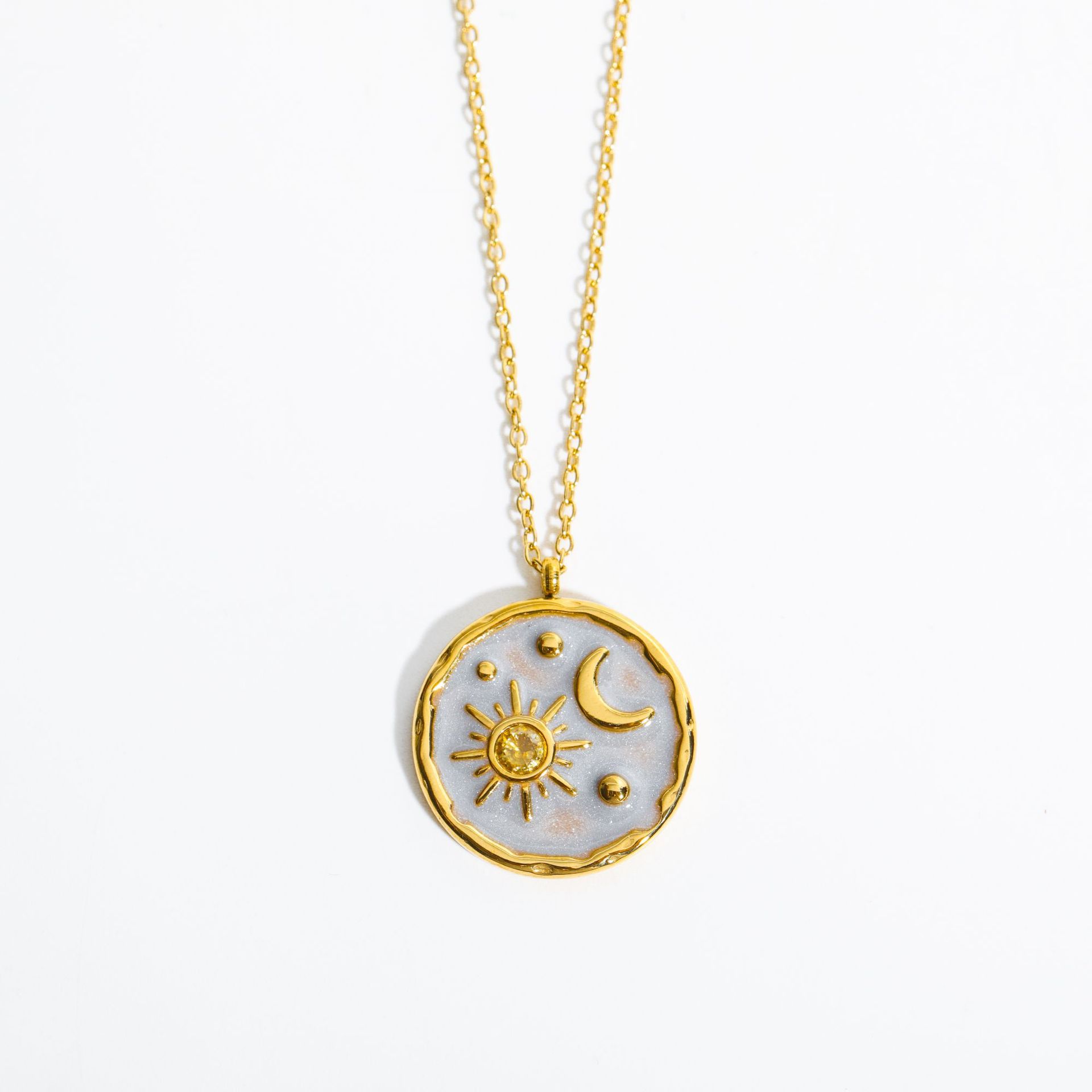 Stainless Steel Star Moon December Birthday Stone Vintage Necklace