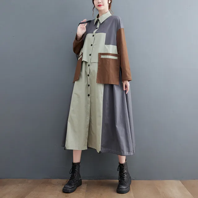 Plus Size Women's Contrast Color Loose fitting Slimming Coat Gray - Shop at LoveMi