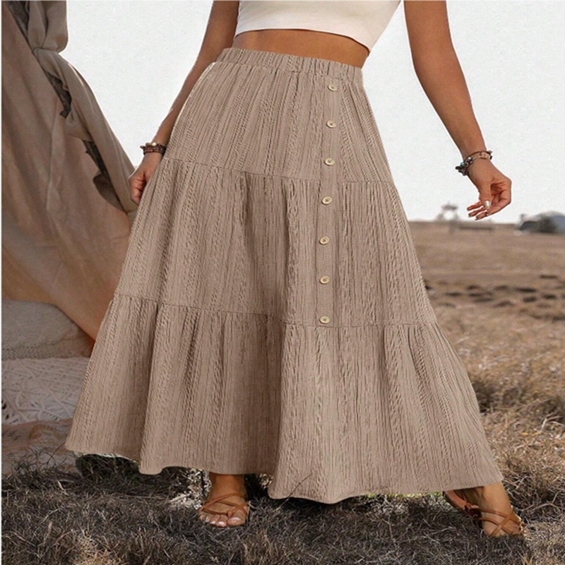 Elastic Waist Comfort Womens Long Tiered Striped Skirt
