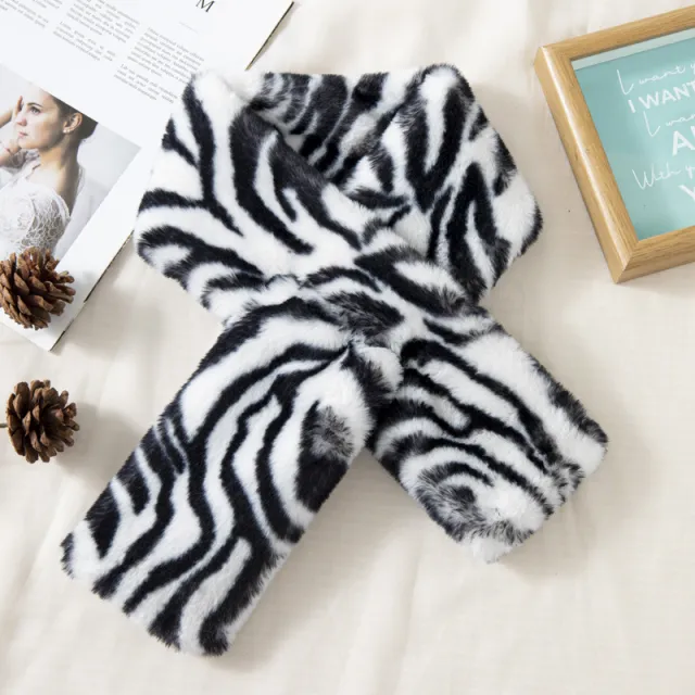 Women's Autumn And Winter Plush Thick Leopard Print Scarf White Zebra Stripes - Shop at LoveMi