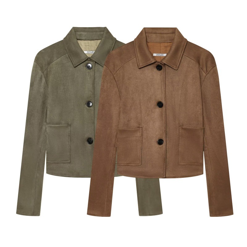 AutumnWinter Retro-chic Suede Velvet Lapel Double-breasted Jacket