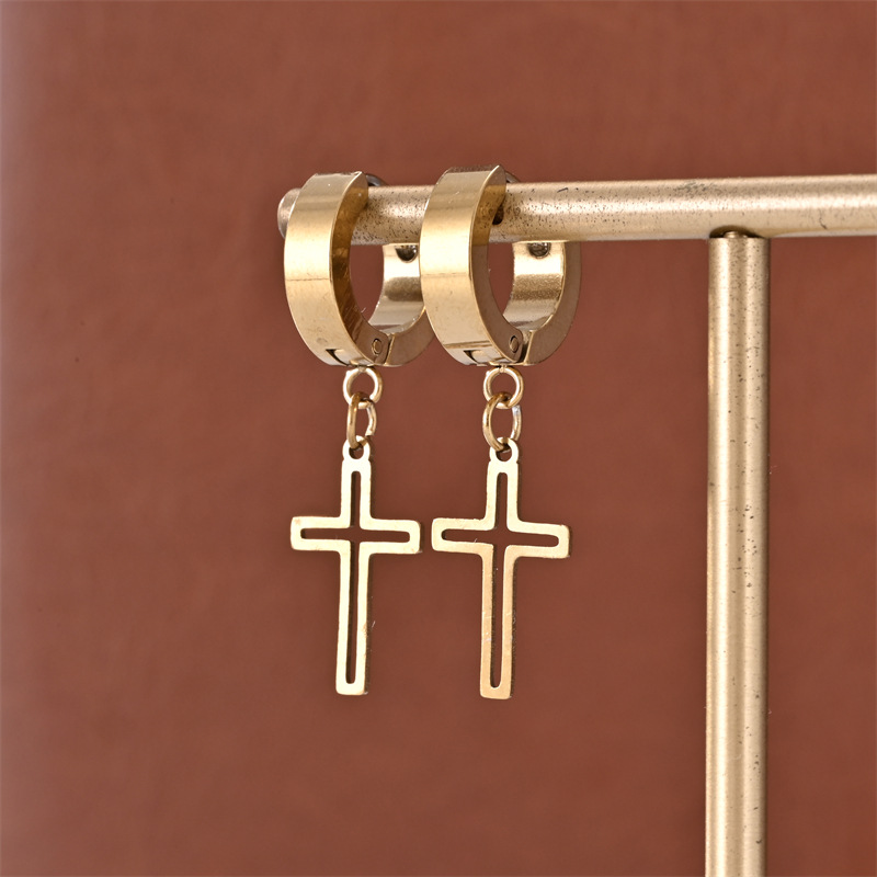 Unisex Fashion Punk Trendy Stainless Steel Cross Shelf Earrings