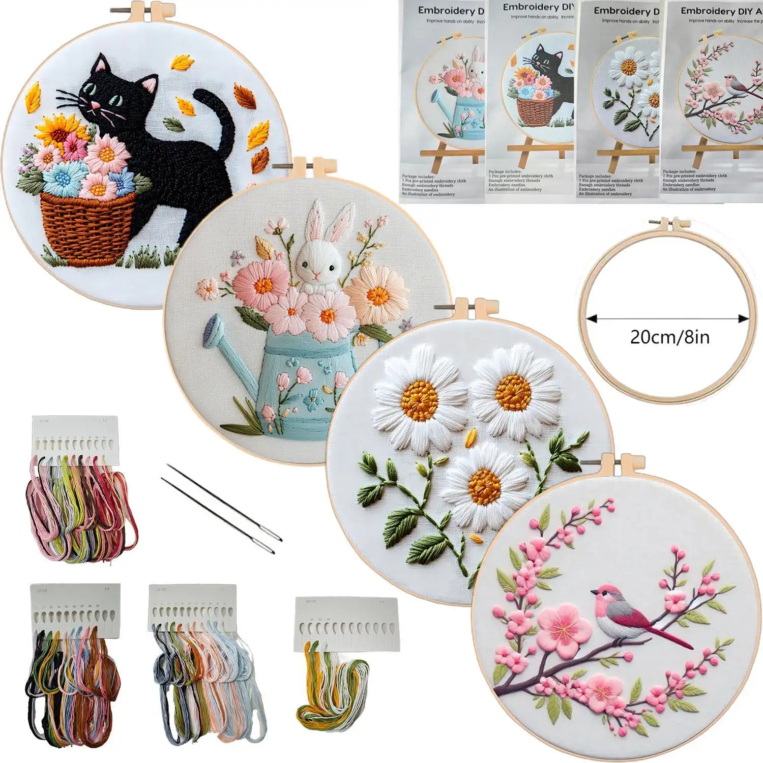 Embroidered Flower Cat Bird Rabbit Series Material