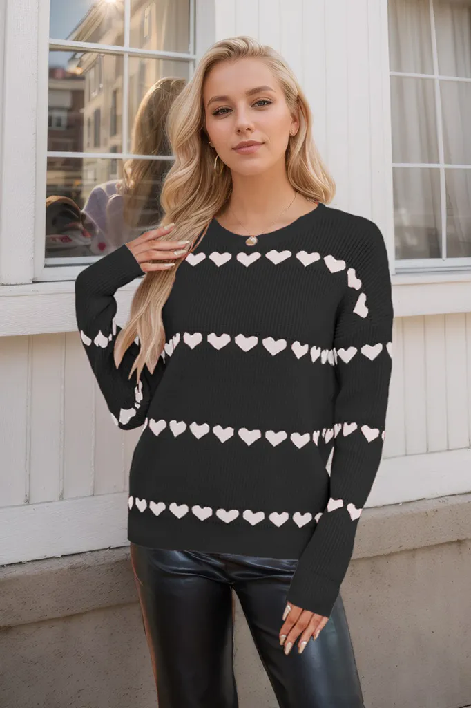 Valentine's Day Love Pullover Women's Knitwear - Black