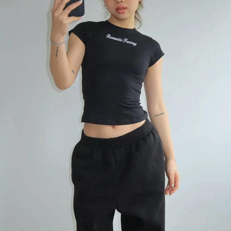 Round Neck Printed Short Sleeved Red