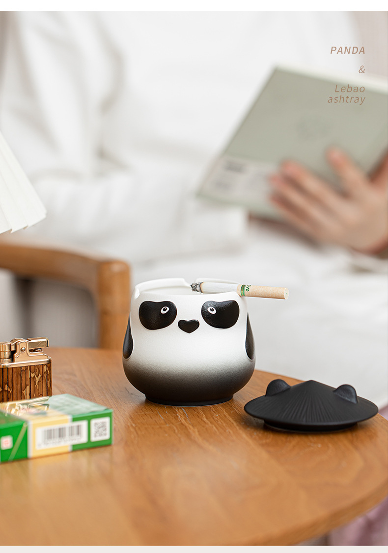 Title 11, Cute Creative Panda Ashtray With Lid Prevent Fl...