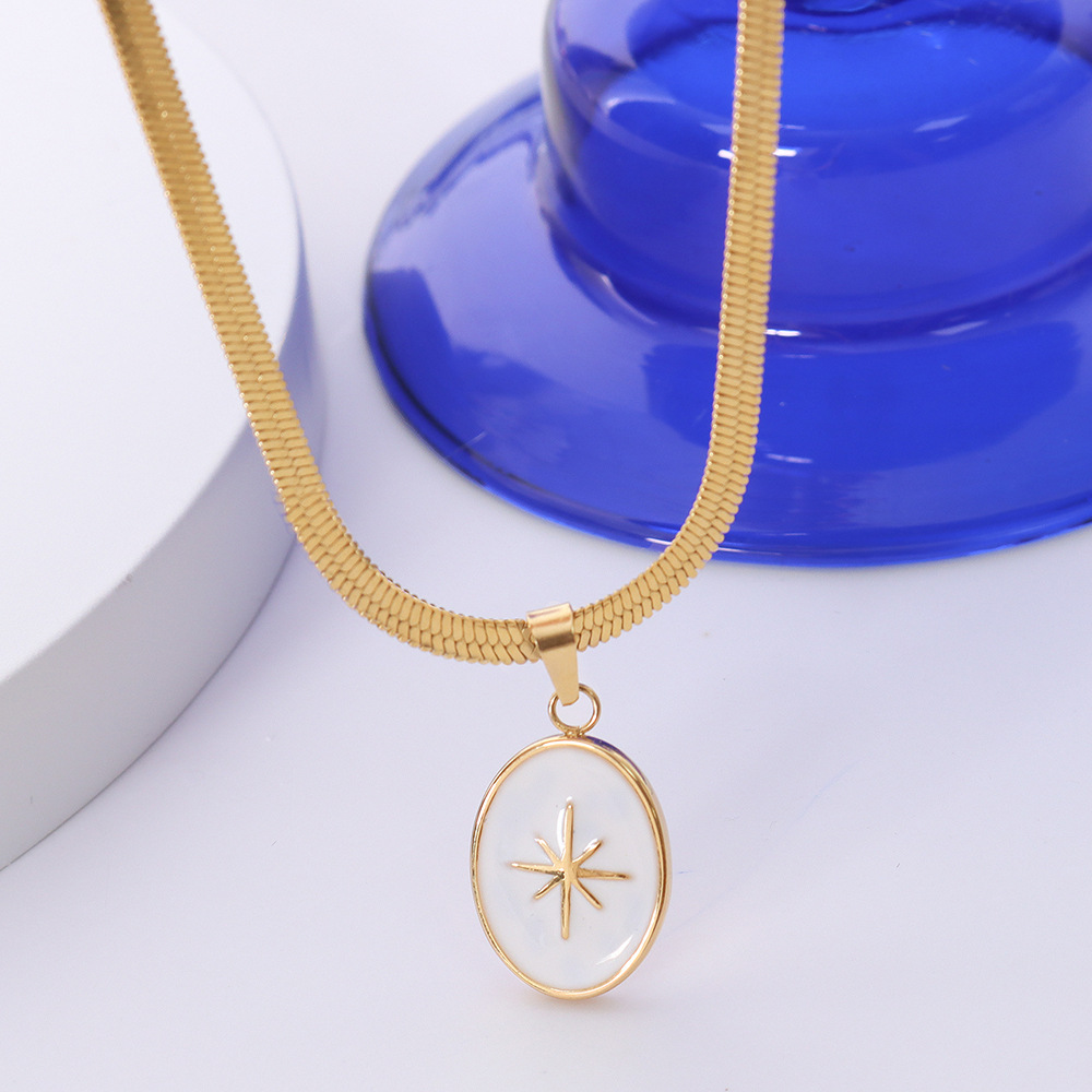 Simple Titanium Steel 18K Gold Eight Eight-pointed Stars Pendant Necklace