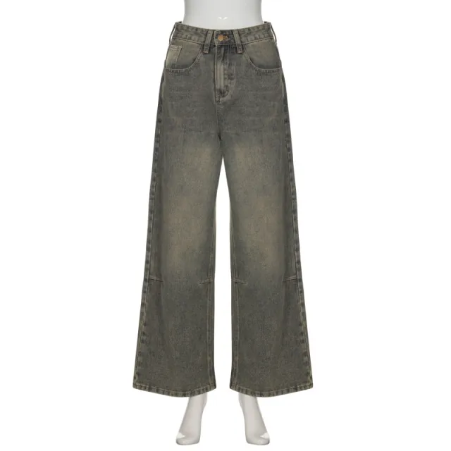 Women's Summer New Washed Gradient Retro Mid waist Jeans Light Blue - Shop at LoveMi