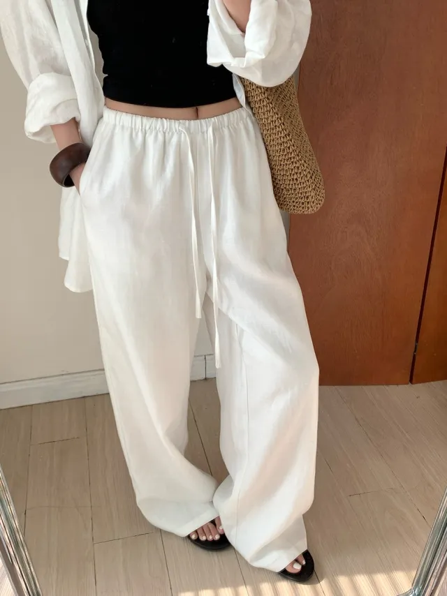 Loose Tencel Linen Wide leg Pants White - Shop at LoveMi