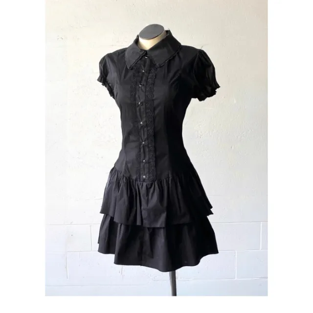 Lace trimmed Blue Vintage Shirt Dress Short Skirt Black - Shop at LoveMi