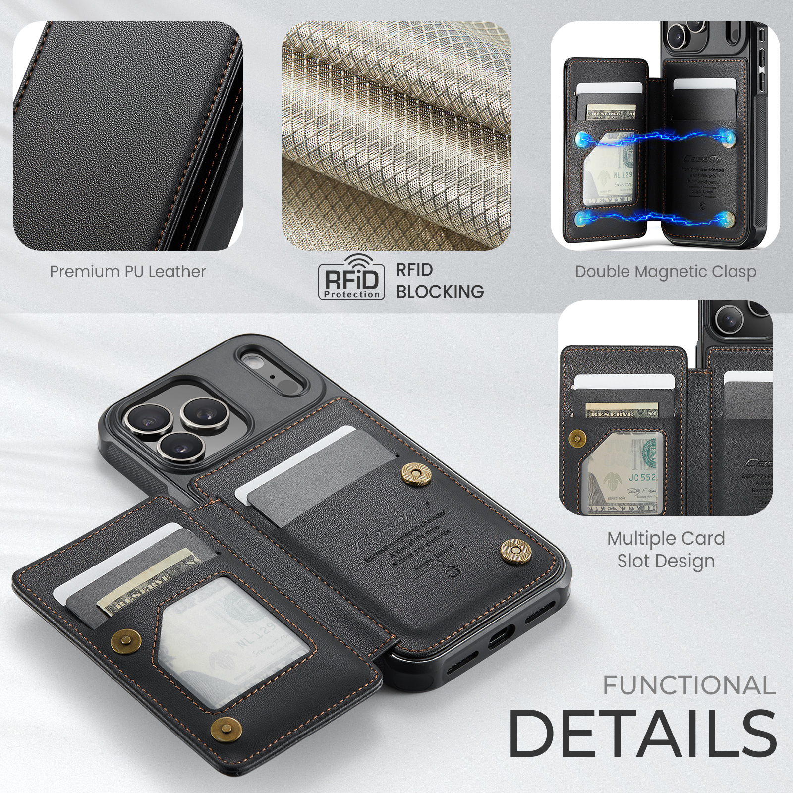 Flip Phone Case With Card Slot Protective Leather Case For Anti Scan Design