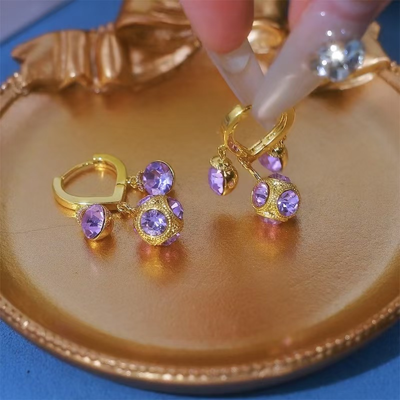 Purple Diamond Ball Ear Clip Niche Design All-match Fashion Earrings