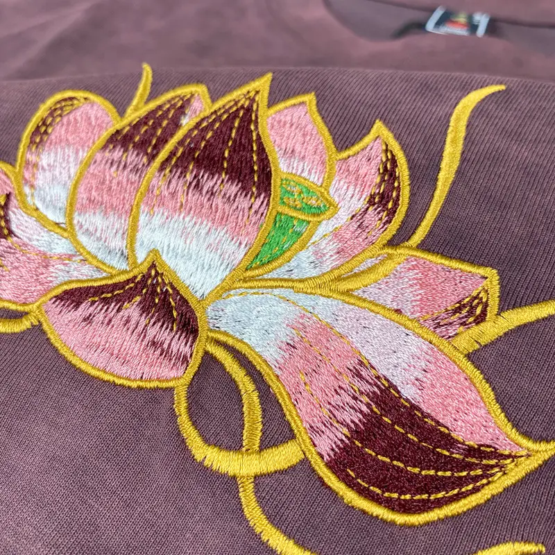 Heavy Embroidery Tie-dyed Washed Lotus Embroidery Short Sleeve