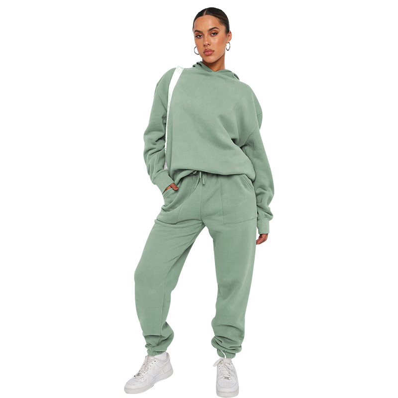 Hooded Long Sleeve Sweater Women's Clothing Fashion Casual Trousers Suit Light Green - Shop at LoveMi