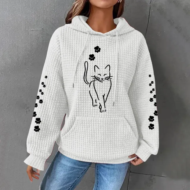 Printed Long Sleeve Loose Sweater Ivory - Shop at LoveMi
