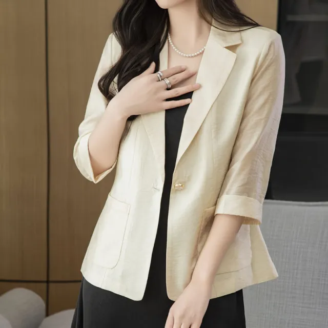 Summer Tencel Women's Suit Jacket Beige - Shop at LoveMi
