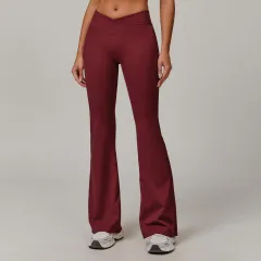 Weila Nude Feel Yoga Pants Cross High Waist Running Sports Pants - Cherry Red - View 1