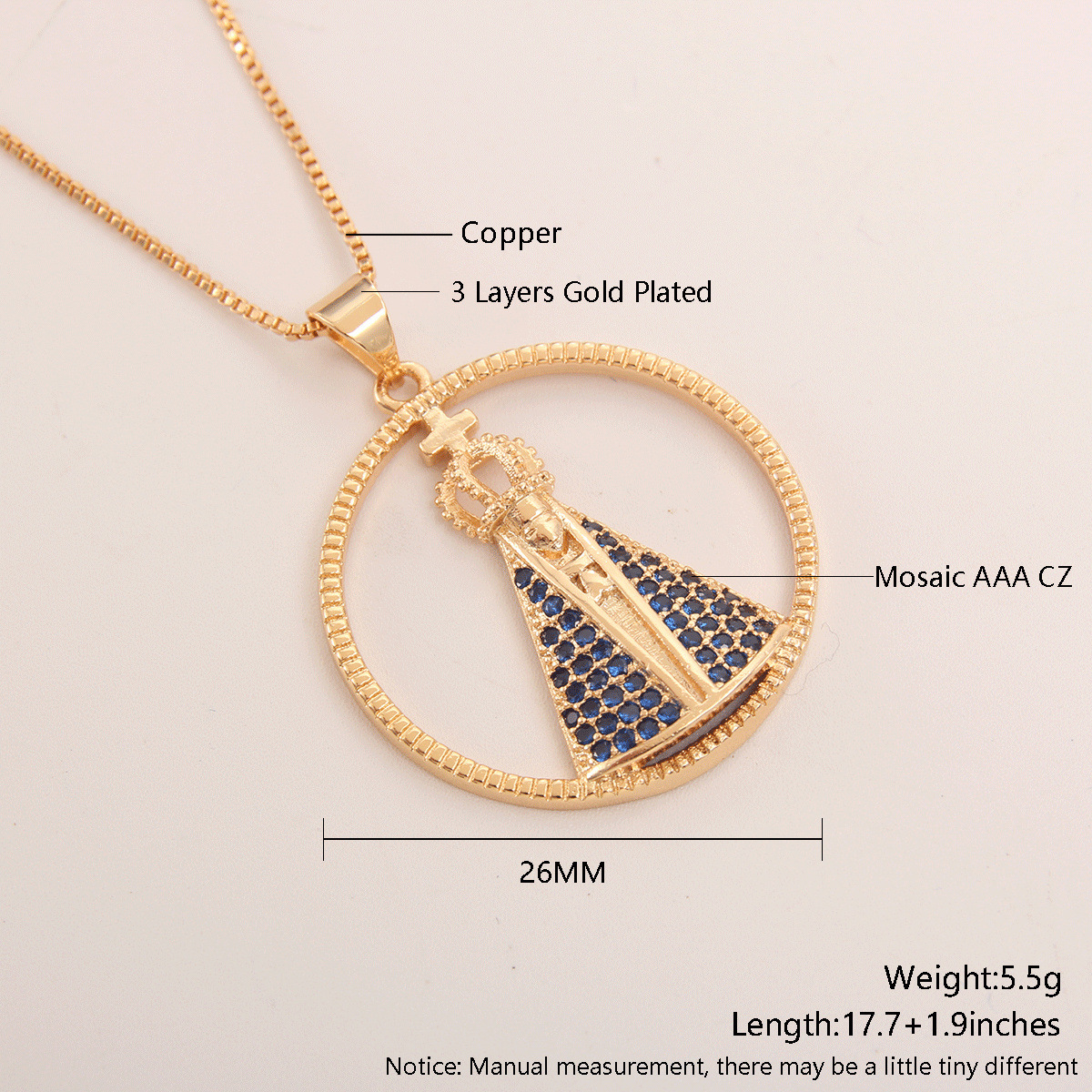 Fashionable Golden Hollow Copper-plated Gold Inlaid Zircon Lace Pendant Religious Necklace Ornament Accessories