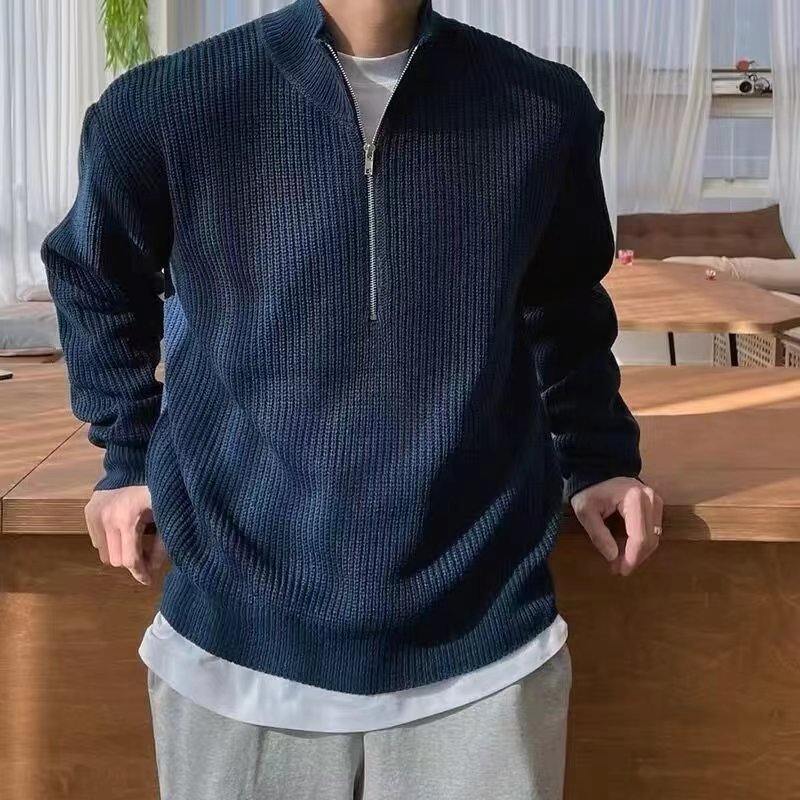 $9.69 Spring And Autumn Loose Fashion Half Zipper Men's Sweater