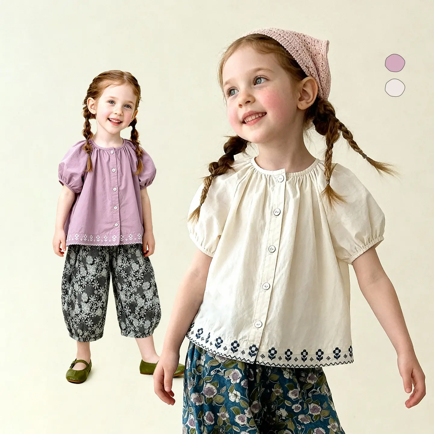 Blouse With Embroidered Lace And Bubble Sleeves