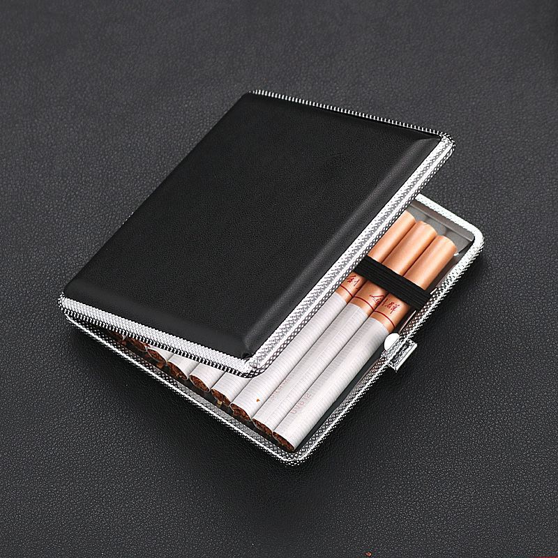 Men's Boutique Lightweight 20 Pieces Metal Sticker Leather Cigarette Case