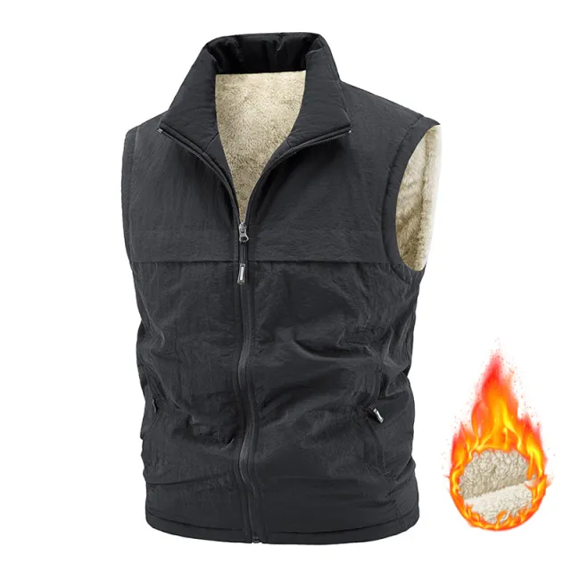Winter Fleece Lined, Thickened, Warm Mens Reversible Fleece Vest Black - Shop at LoveMi