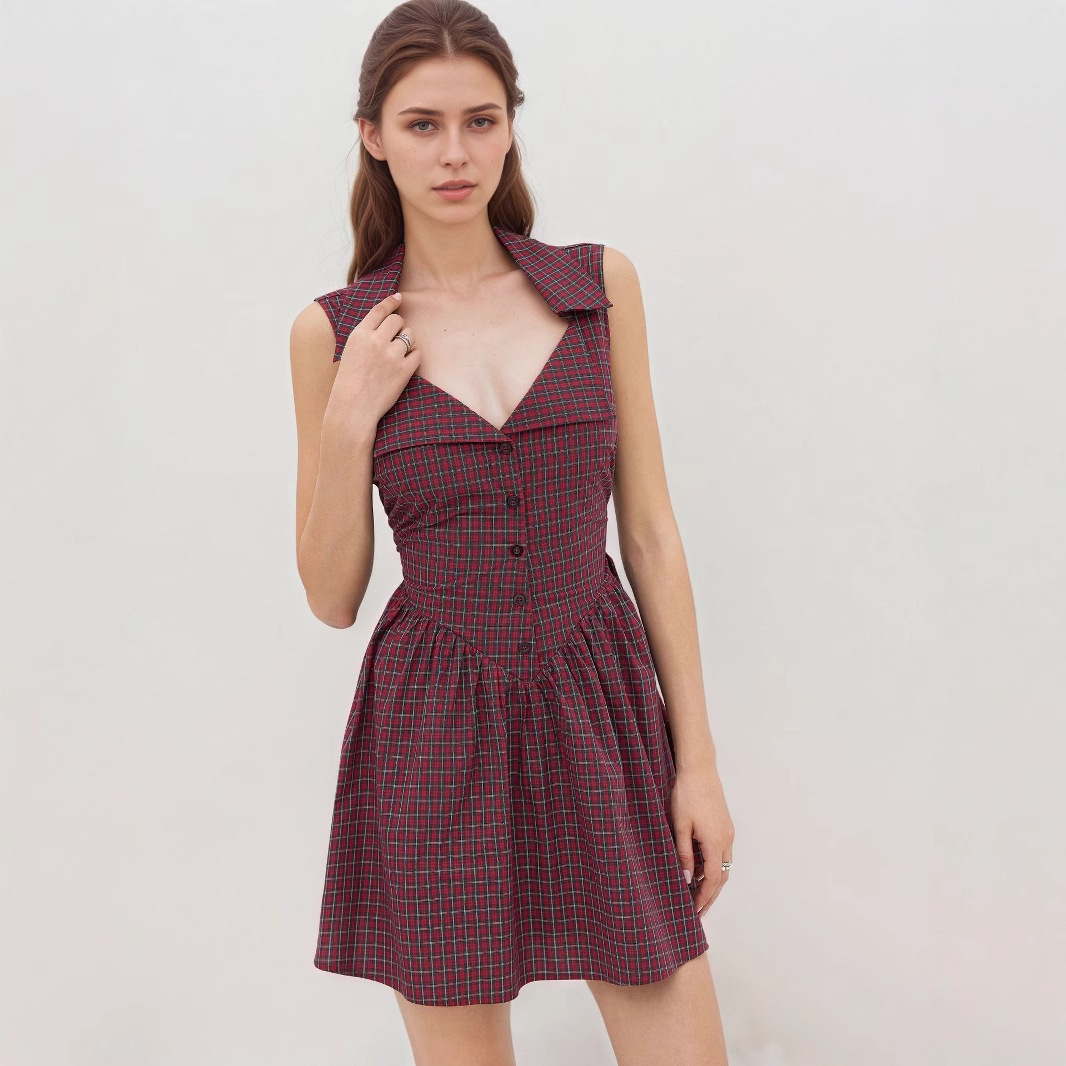 French-style Vintage Sleeveless Waist-cinching Figure-flattering Versatile Dress