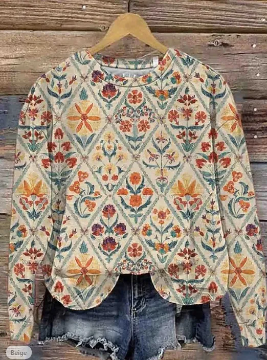 European And American Printing Long Sleeve Casual Top Autumn Winter Sweater Style 3 S - Shop at LoveMi