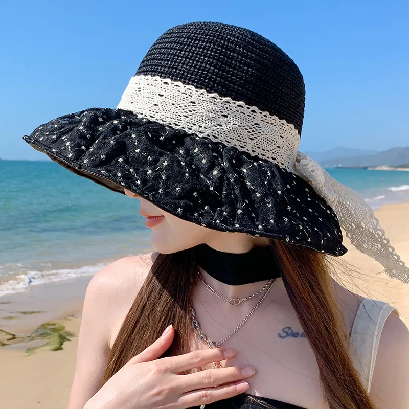Summer Seaside Vacation Sun Protection Sun Hat Fashion Foldable - Black