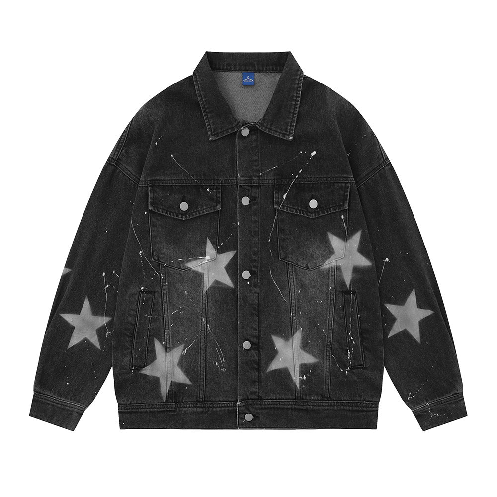 Five-pointed Star Splash Ink Patterned Denim Jacket
