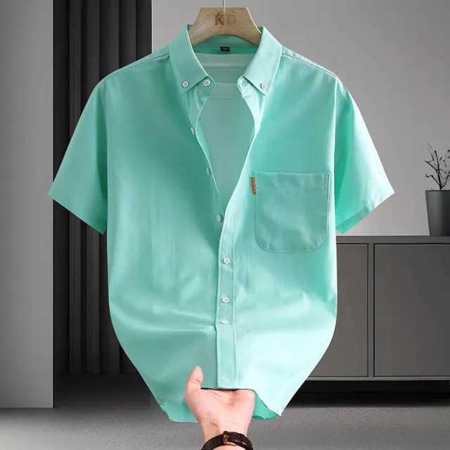 Short sleeved Shirt Men's High Cotton Light Luxury Artistic Solid Color Fruit Green - Shop at LoveMi