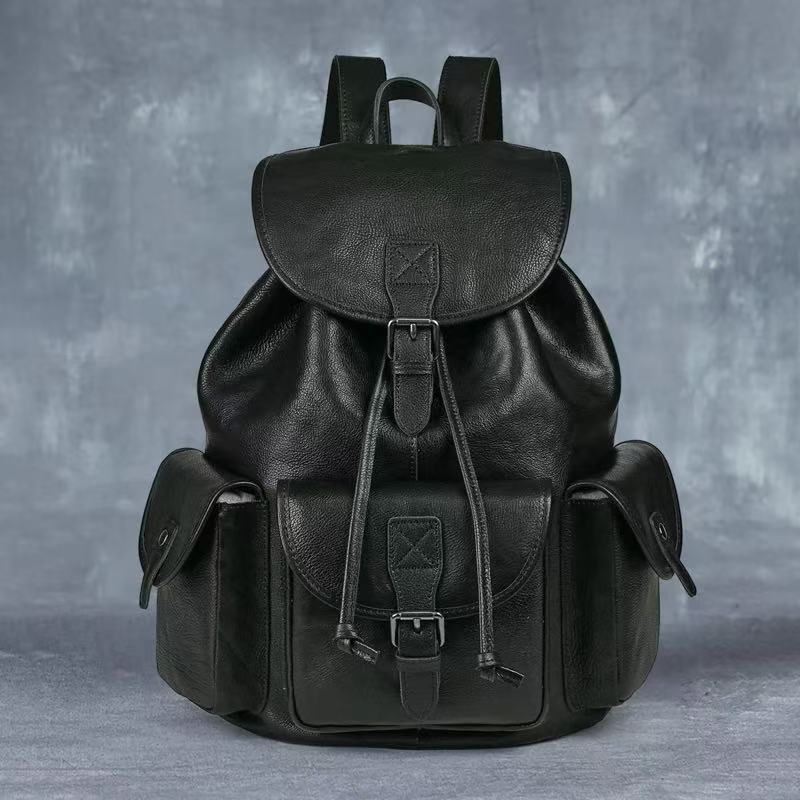 Sac à dos rétro pour hommes en cuir pleine fleur – Image 7