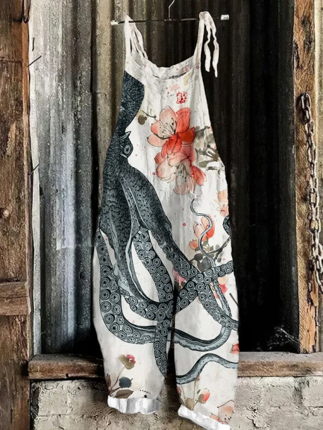 Women's Autumn And Winter Printing Retro Wide Leg Jumpsuit No 19 Flower M - Shop at LoveMi
