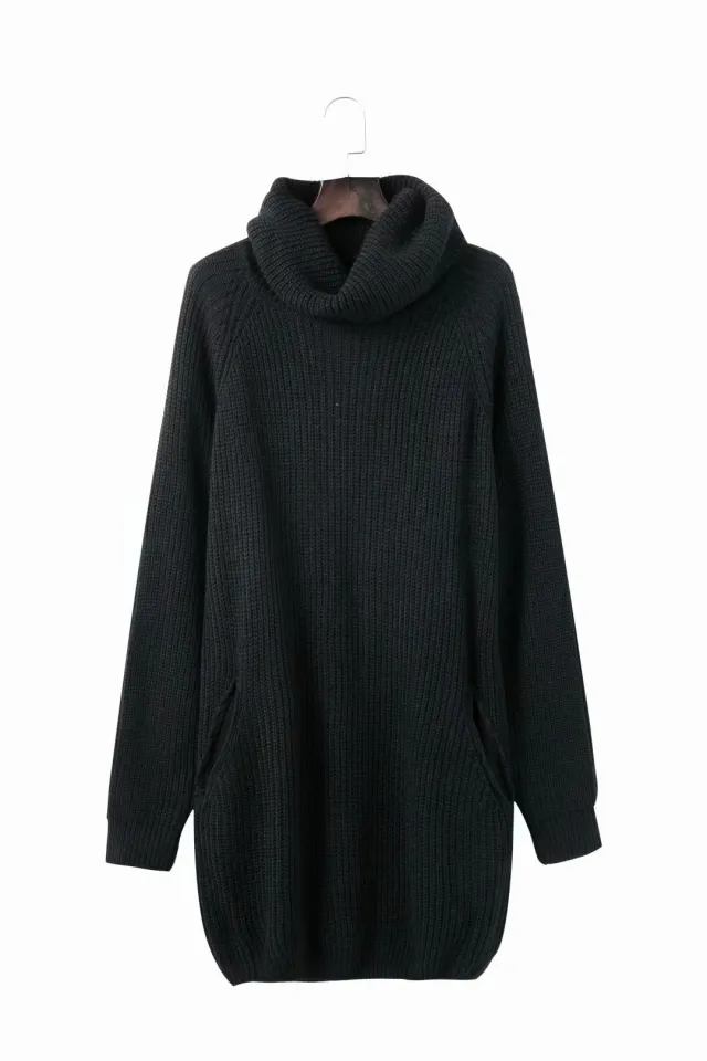 Lapel Loose Slimming And All matching Pocket Mid length Sweater Black - Shop at LoveMi