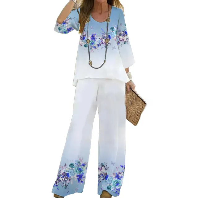 Suit Women's Two piece Set Fashion Loose Top Wide Leg Pants 3D Printing G45Z1796 - Shop at LoveMi