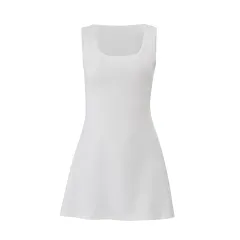 U Collar Solid Colour Short Skirt Slim-fit Lace Up Sleeveless Dress - White European Code - View 1