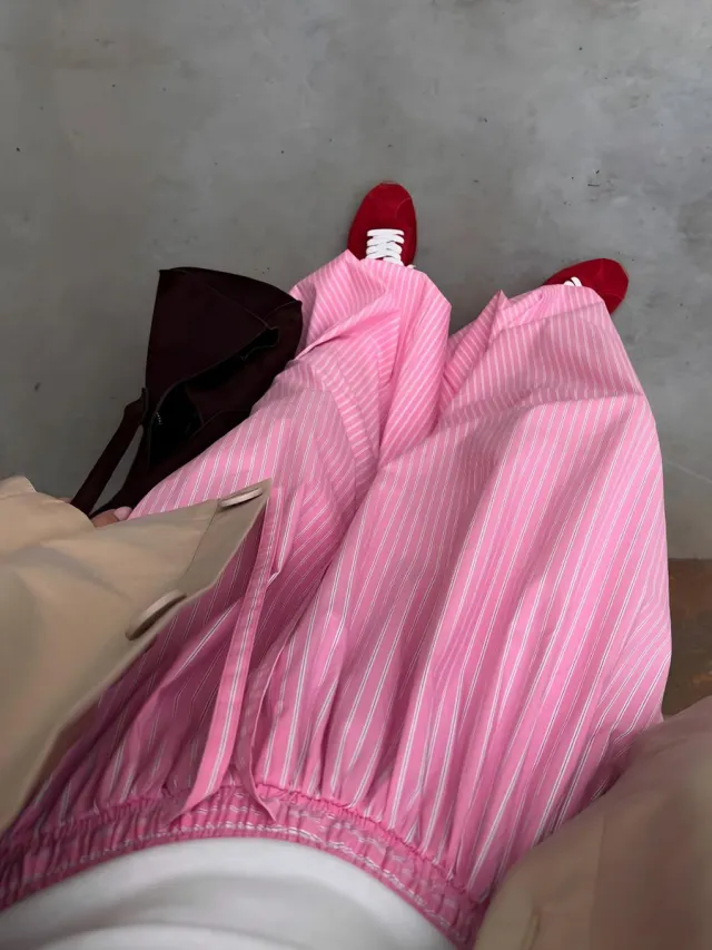 Elastic Waist Striped Loose Lantern Trousers Pink - Shop at LoveMi