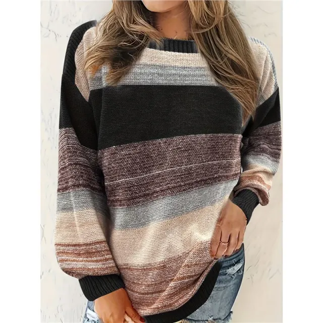 Striped Contrast Color Temperament Youthful looking Sweater Black - Shop at LoveMi