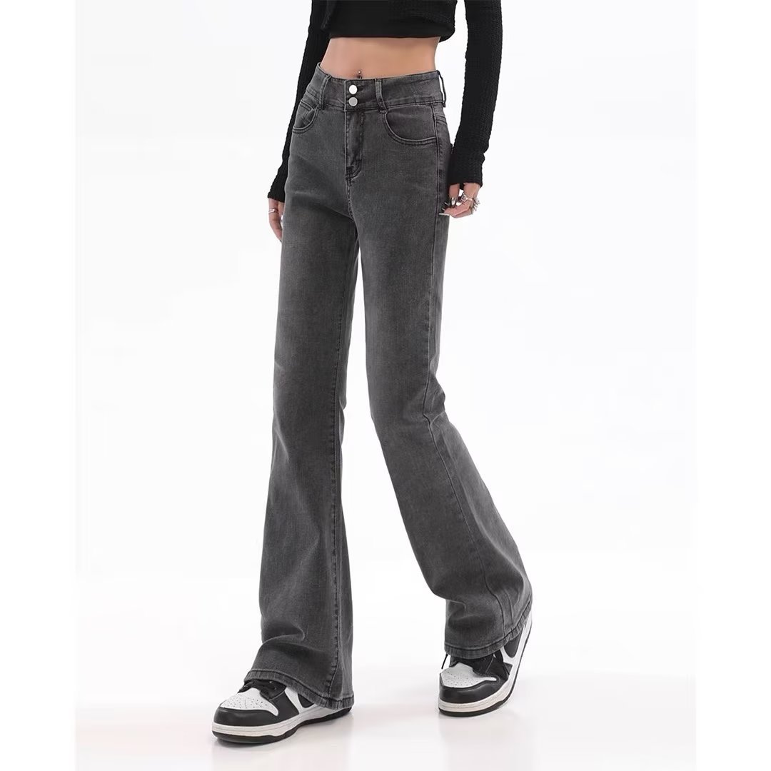 Retro American Slightly Flared Jeans Women Gray - Shop at LoveMi