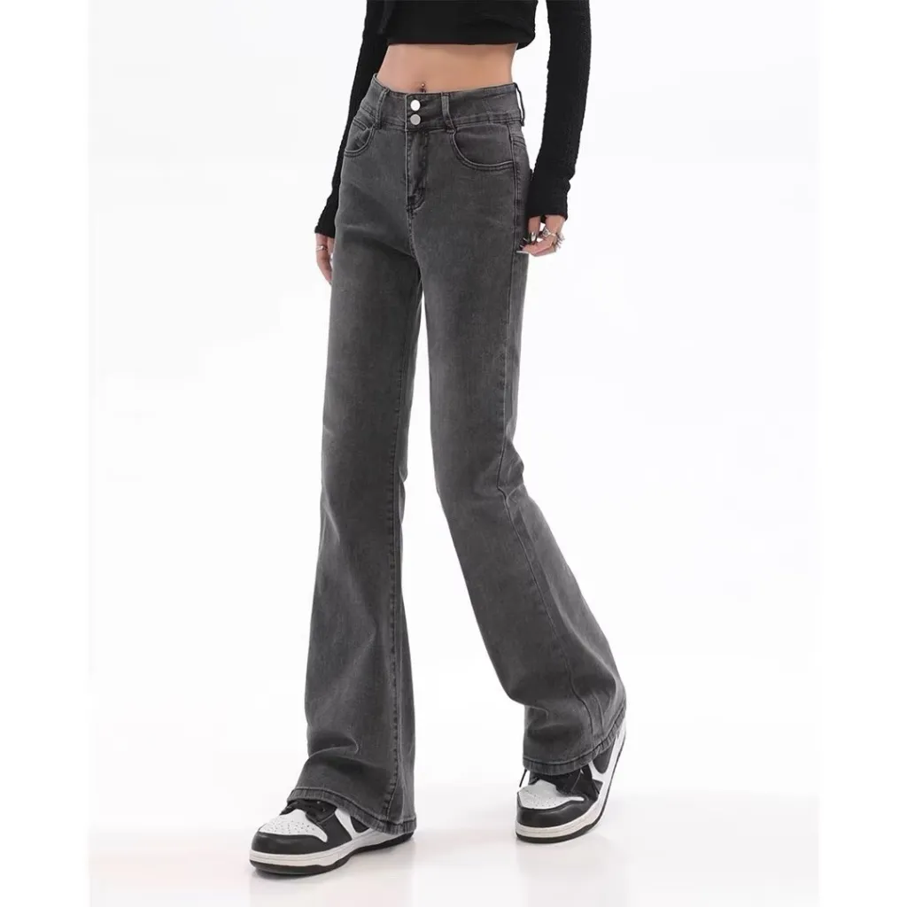 Retro American Slightly Flared Jeans Women - Gray