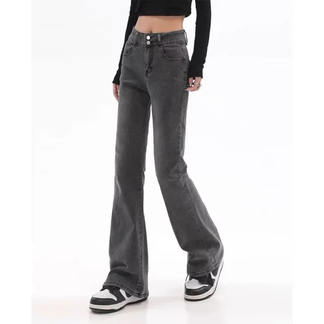 Retro American Slightly Flared Jeans Women Gray - Shop at LoveMi