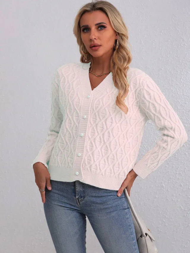 Women's Fashionable Knitted Twist Coat White - Shop at LoveMi