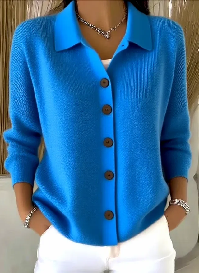 Button knitted Lapel Sweater Cardigan Coat For Women Blue - Shop at LoveMi