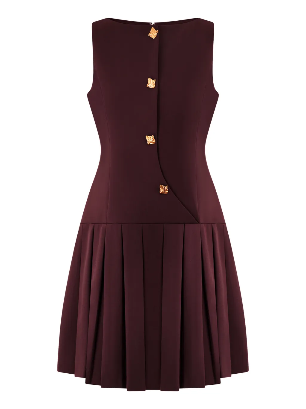 Minimalist Womens Dress With A Distinctive Pleated Cinched Waist - Wine