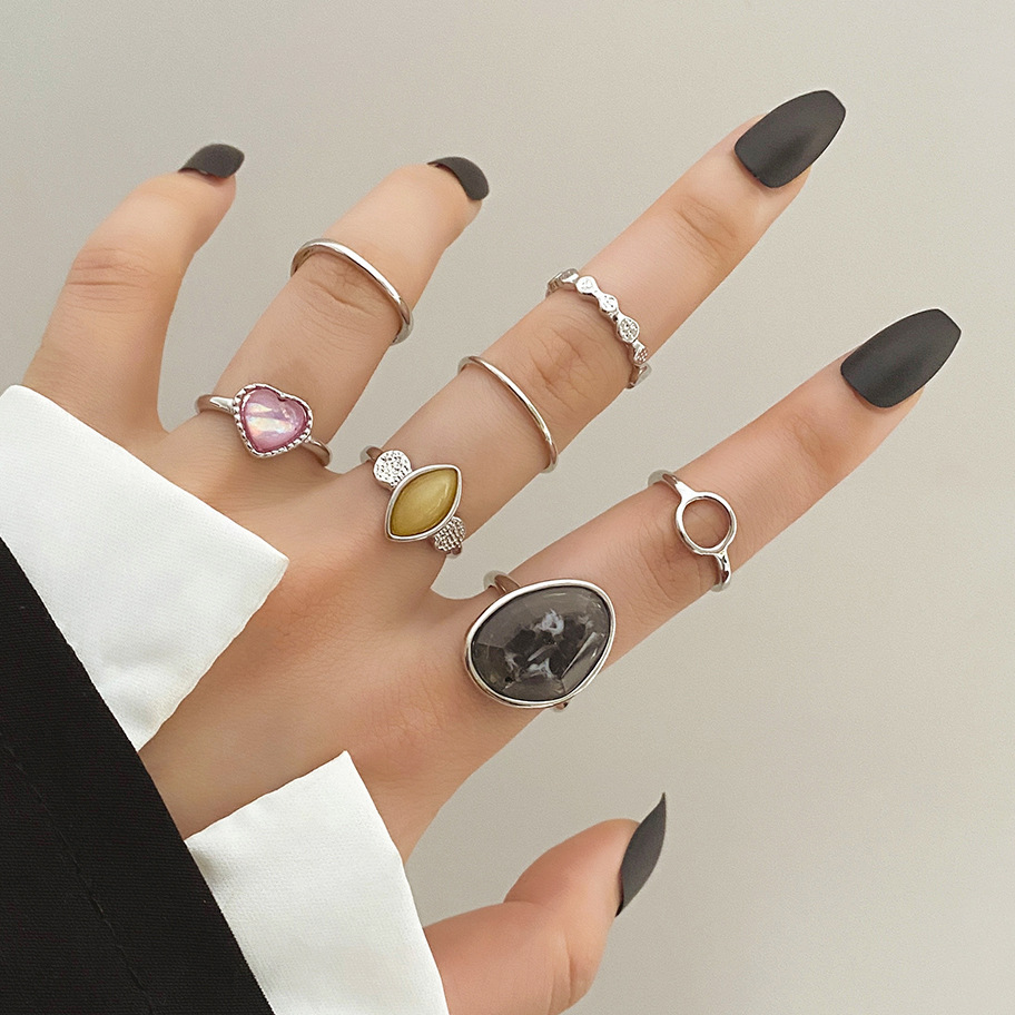 Classic Style Design Couple-style Love Gem Knuckle Ring 7-piece Set