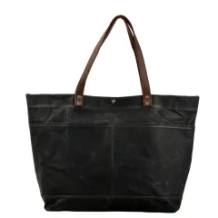 Oil Wax Canvas Bag Women's Bag Large Capacity Tote Shoulder - Black - View 1