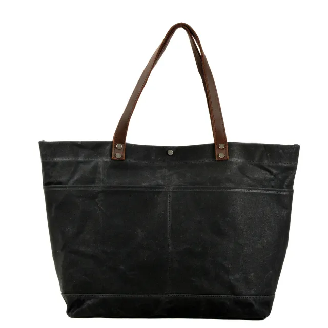 Oil Wax Canvas Bag Women's Bag Large Capacity Tote Shoulder Black - Shop at LoveMi